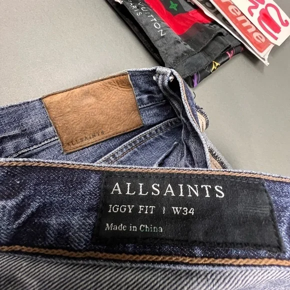 SOLD ARCHIVE 1 AllSaints Nash Iggy Fit Jeans Faded 34-36W Embroidered Denim - Picture 12 of 14